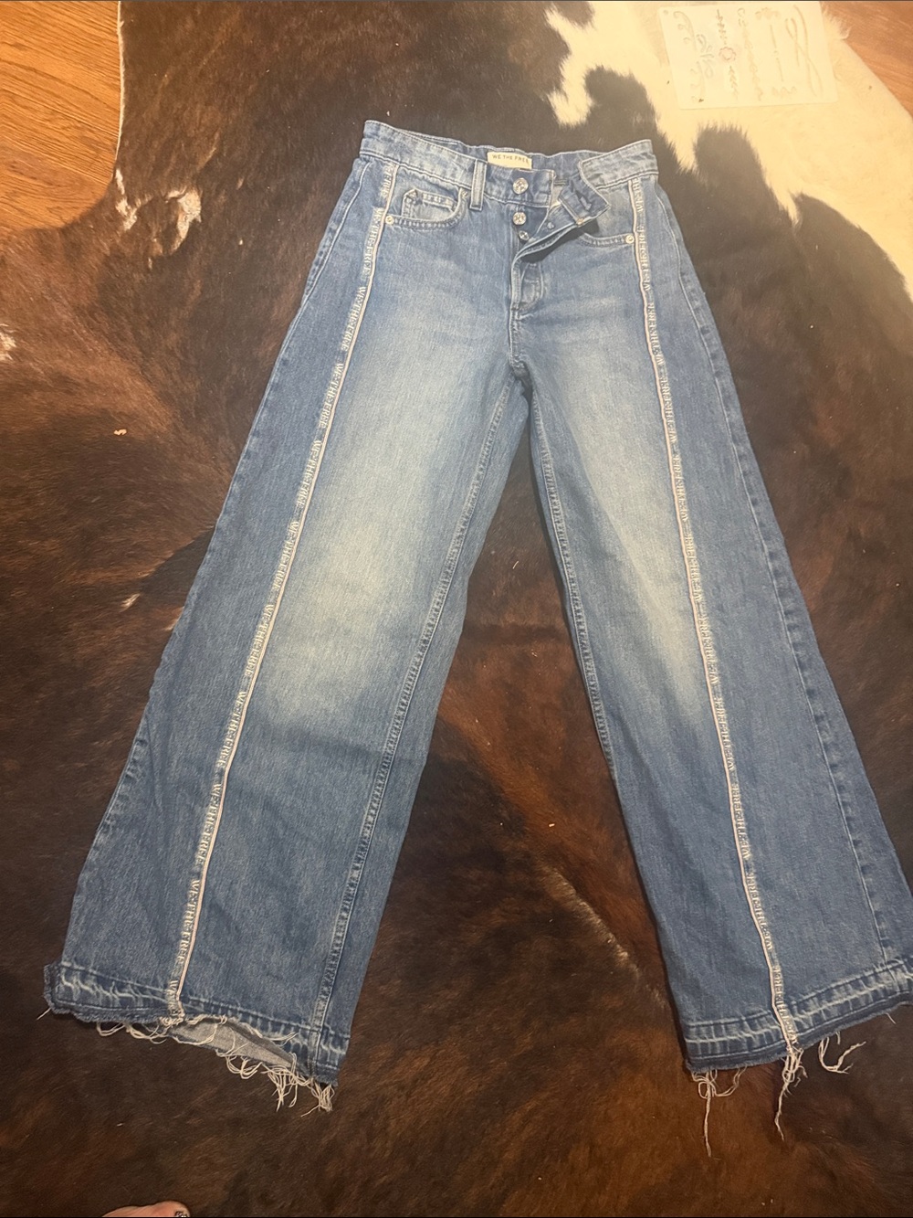 We The Free Two-Tone Wide Leg Denim Jeans - Frayed Hem